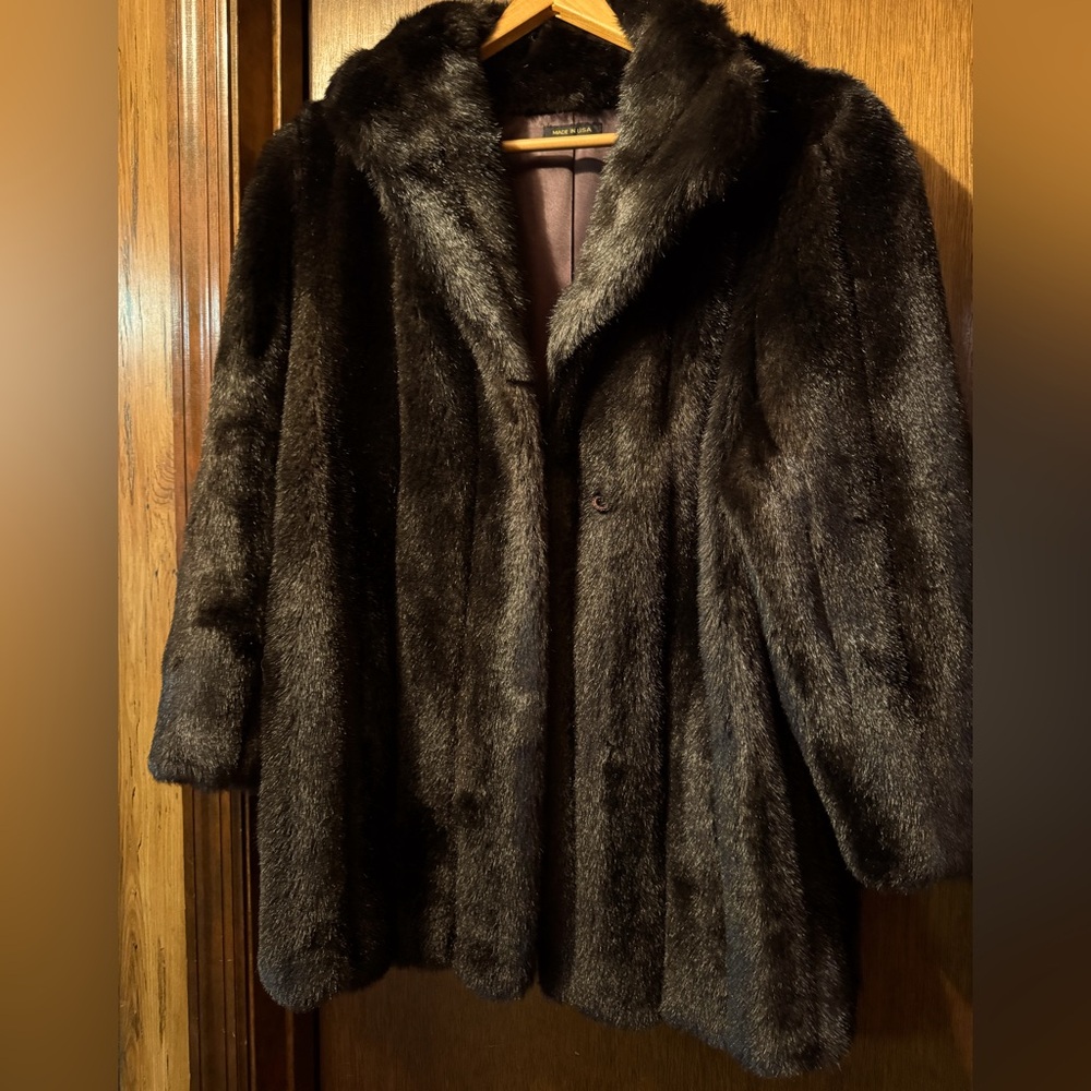Dennis Basso Black Faux Fur Coat